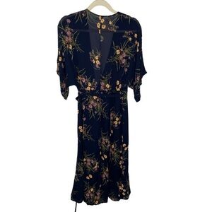 Reformation Floral Navy Wrap Midi Dress, XL